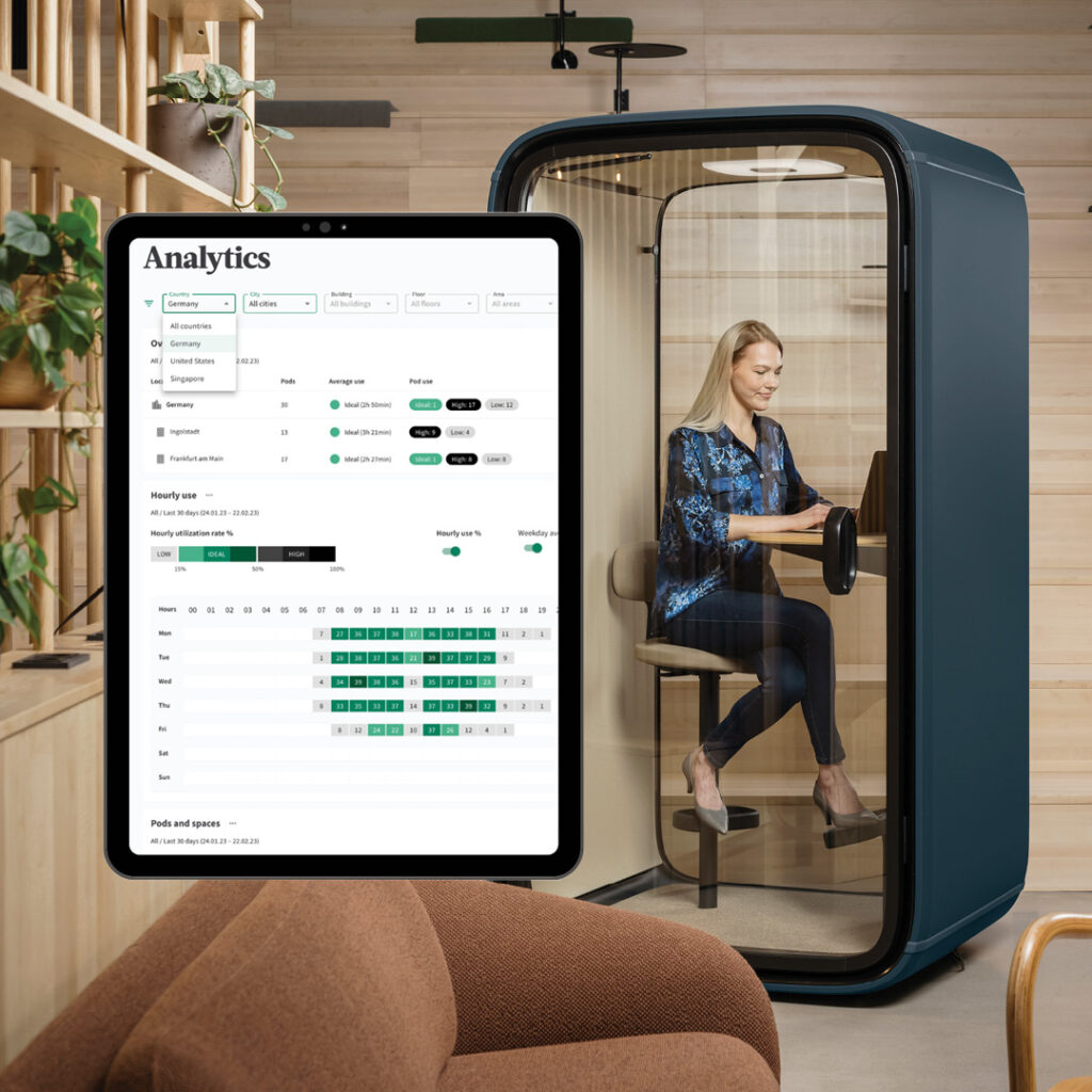 Framery Connect hilft bei der Analyse des Nutzungsverhaltens im Büro